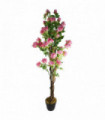 silk Pink 150cm Artificial Rose Tree with Wooden Trunk - 150cm Height