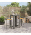 3 Piece Garden Bar Set Grey Poly Rattan&Solid Wood Acacia