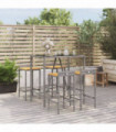 5 Piece Garden Bar Set Grey Poly Rattan& Solid Wood Acacia