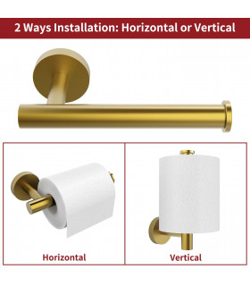 Toilet Roll Holder Brush Golden Stainless Steel 7.00 x 19.00 x 11.00 cm
