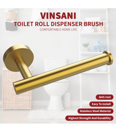 Toilet Roll Holder Brush Golden Stainless Steel 7.00 x 19.00 x 11.00 cm