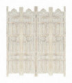 Hand carved 4-Panel Room Divider White 160x165 cm Solid Mango Wood