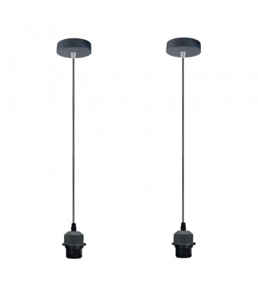 Pendant Light Holder 2 Pack Industrial Grey Metal/PVC Lampshade Fitting Set