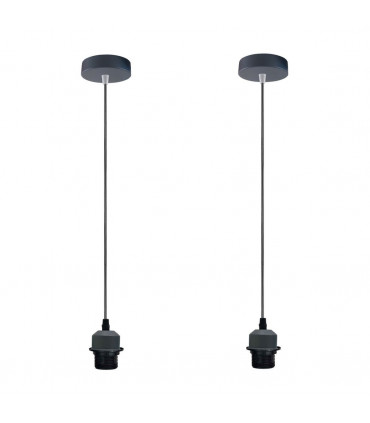 Pendant Light Holder 2 Pack Industrial Grey Metal/PVC Lampshade Fitting Set