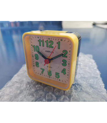 Alarm Clock Yellow Compact Portable Analog Display 6.93 x 14.99 x 10.64