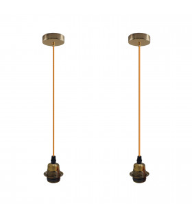 Pendant Light, Yellow brass, 2 Pack Vintage Industrial, E27 UK Holder, Metal/PVC