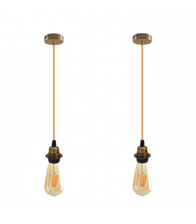 Pendant Light 2 Pack Vintage Industrial Yellow Brass E27 UK Holder Lampshade