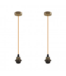 Pendant Light 2 Pack Vintage Industrial Green Brass Lampshade E27 UK Holder