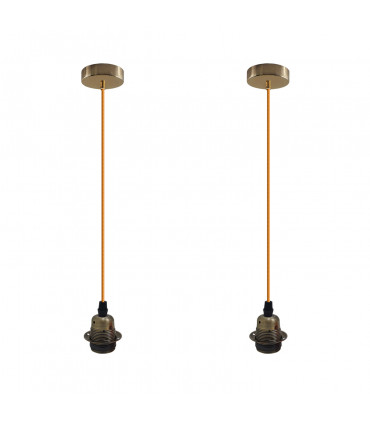 Pendant Light 2 Pack Vintage Industrial Green Brass Lampshade E27 UK Holder