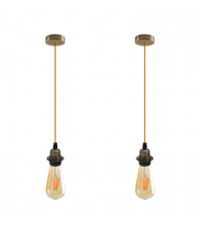 Pendant Light Vintage Industrial Green Brass 2 Pack Metal/PVC E27 UK Holder