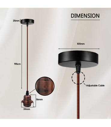 Pendant light holder 2 Pack Vintage Industrial Copper E27 UK Holder Lampshade