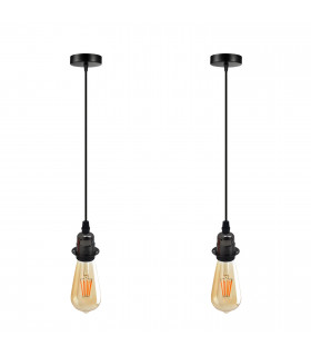Pendant Light Vintage Industrial Black Metal/PVC 2 Pack E27 UK Holder