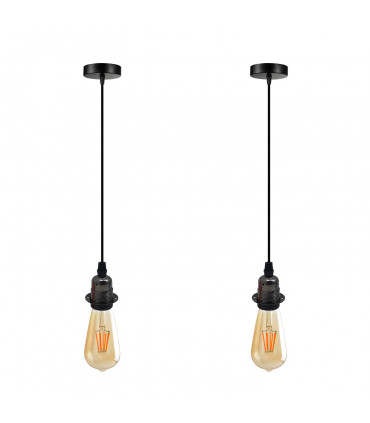 Pendant Light Vintage Industrial Black Metal/PVC 2 Pack E27 UK Holder