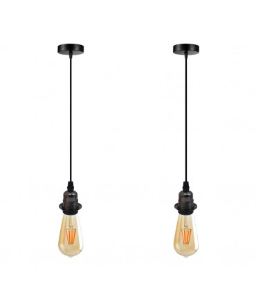 Pendant Light Vintage Industrial Black Metal/PVC 2 Pack E27 UK Holder
