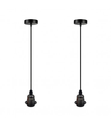 Pendant Light Vintage Industrial Black Metal/PVC 2 Pack E27 UK Holder