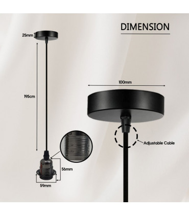 Pendant Light Vintage Industrial Black Metal/PVC 2 Pack E27 UK Holder