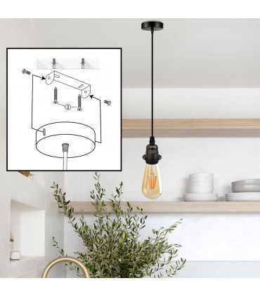 Pendant Light Vintage Industrial Black Metal/PVC 2 Pack E27 UK Holder