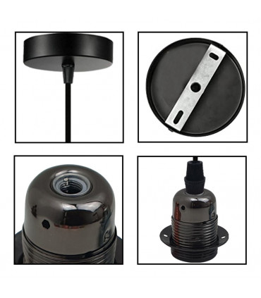 Pendant Light Vintage Industrial Black Metal/PVC 2 Pack E27 UK Holder