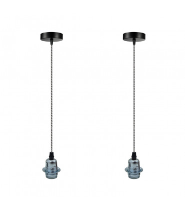 Ceiling Lights Pendant Holder 2 Pack Vintage Industrial Chrome E27 UK Lampshade