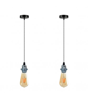 Ceiling Lights Pendant Holder 2 Pack Vintage Industrial Chrome E27 UK Lampshade