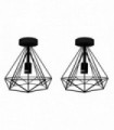 Ceiling Light Fixture Metal Cage Black Vintage Flush Mount E27 Holder 2 Pack