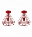 Ceiling Light Fixture Metal Cage Red Vintage Flush Mount E27 Holder 2 Pack