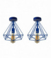 Ceiling Light Fixture Metal Cage Blue Vintage Flush Mount E27 Holder 2 Pack