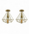 Ceiling Lights 2 Pack Gold Vintage Flush Mount Metal Cage E27 Holder 65W Bulb