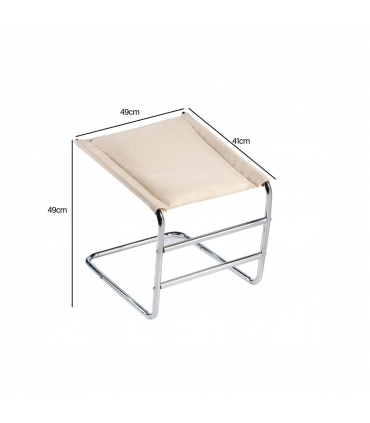 Footrest Leg Rest Beige Cover Chrome Frame H49 x D49 x W41cm 600D Polyester