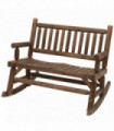 Garden Bench 2-Seater Rocking Wood Frame Curved Dark Stain Brown 112cmx67cmx93cm