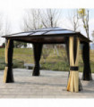 Aluminium Alloy Gazebo Brown 3.6m x 3m x 2.6m Outdoor w/ LED Solar Lights