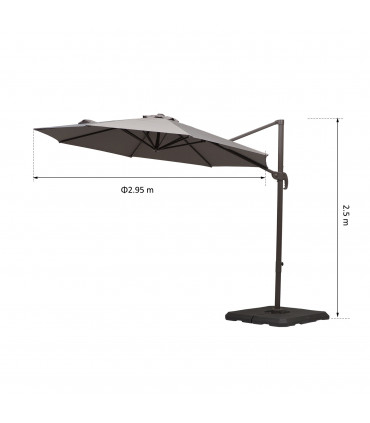 Aluminium Grey 2.95 x 2.5 m 3m Cantilever Parasol Umbrella Sun UV Protection