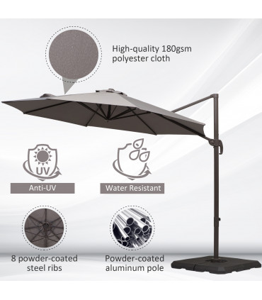 Aluminium Grey 2.95 x 2.5 m 3m Cantilever Parasol Umbrella Sun UV Protection