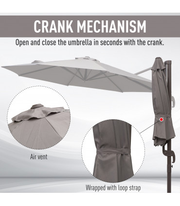 Aluminium Grey 2.95 x 2.5 m 3m Cantilever Parasol Umbrella Sun UV Protection