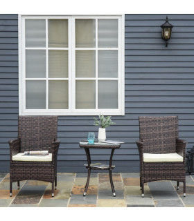 Garden & Patio PE Rattan Brown 3 Pcs Bistro Set: 1 Table, 2 Chairs UV Resistant