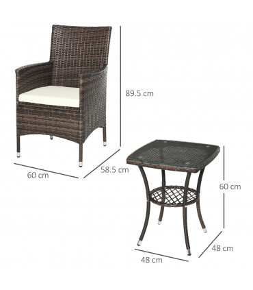 Garden & Patio PE Rattan Brown 3 Pcs Bistro Set: 1 Table, 2 Chairs UV Resistant