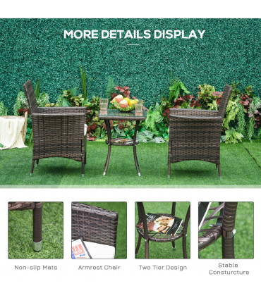 Garden & Patio PE Rattan Brown 3 Pcs Bistro Set: 1 Table, 2 Chairs UV Resistant