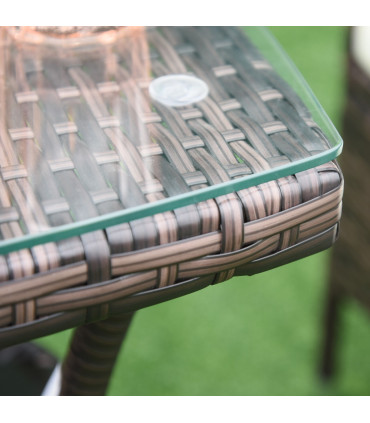 Garden & Patio PE Rattan Brown 3 Pcs Bistro Set: 1 Table, 2 Chairs UV Resistant