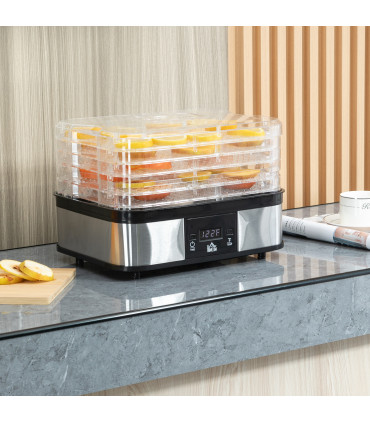 5 Tier Food Dehydrator 245W Stainless Steel Food Dryer Machine Timer LCD Silver