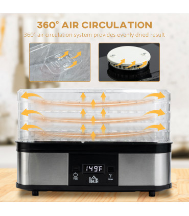5 Tier Food Dehydrator 245W Stainless Steel Food Dryer Machine Timer LCD Silver