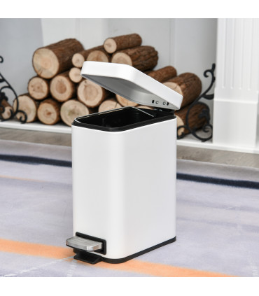 Steel 5L Rectangular Pedal Bin White Steel Body Powder Coated Easy Use