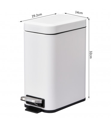Steel 5L Rectangular Pedal Bin White Steel Body Powder Coated Easy Use