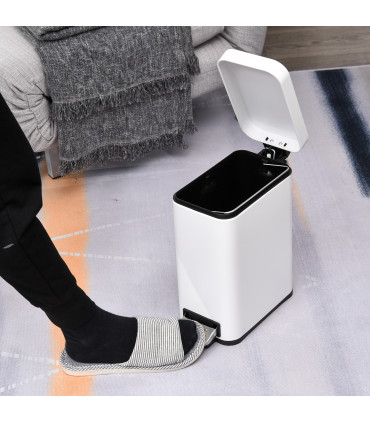 Steel 5L Rectangular Pedal Bin White Steel Body Powder Coated Easy Use