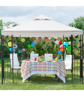 Garden Gazebo Cream White 3m x 3m Vented Roof Metal Frame Polyester 295cm