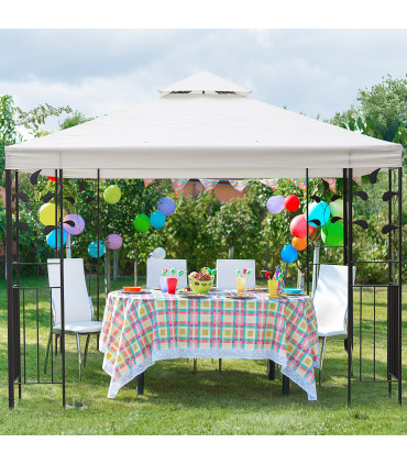 Garden Gazebo Cream White 3m x 3m Vented Roof Metal Frame Polyester 295cm