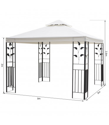 Garden Gazebo Cream White 3m x 3m Vented Roof Metal Frame Polyester 295cm