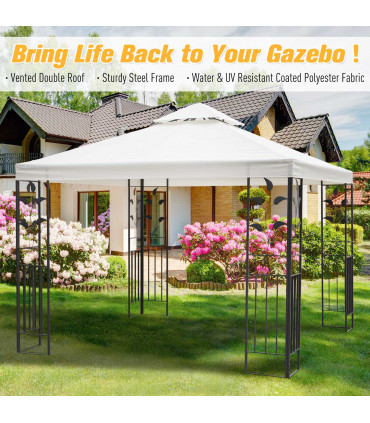 Garden Gazebo Cream White 3m x 3m Vented Roof Metal Frame Polyester 295cm