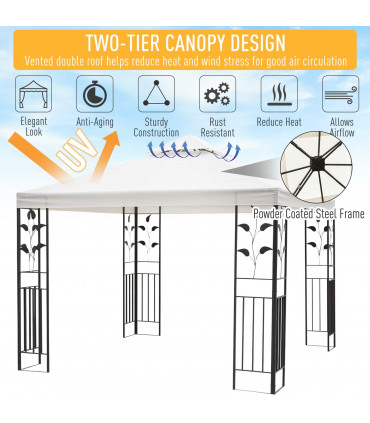 Garden Gazebo Cream White 3m x 3m Vented Roof Metal Frame Polyester 295cm