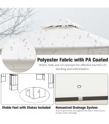 Garden Gazebo Cream White 3m x 3m Vented Roof Metal Frame Polyester 295cm