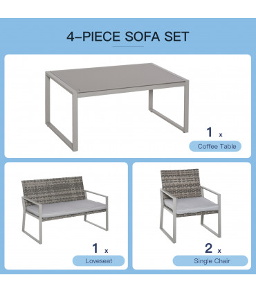 Outdoor Garden Rattan Seating Furniture Set Grey 4-Piece 57cm x 65cm x 75cm